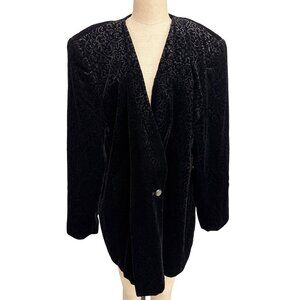 Vintage Elisabeth Liz Claiborne Black Velvet Jacquard Blazer Jacket Size 22